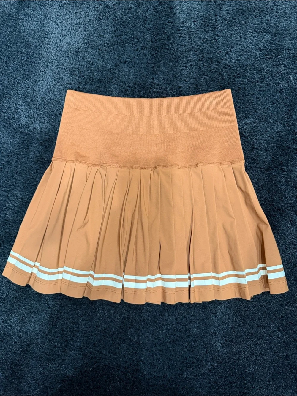 Wilson Pleated Rust Mini Skirt with White Stripe Accents
